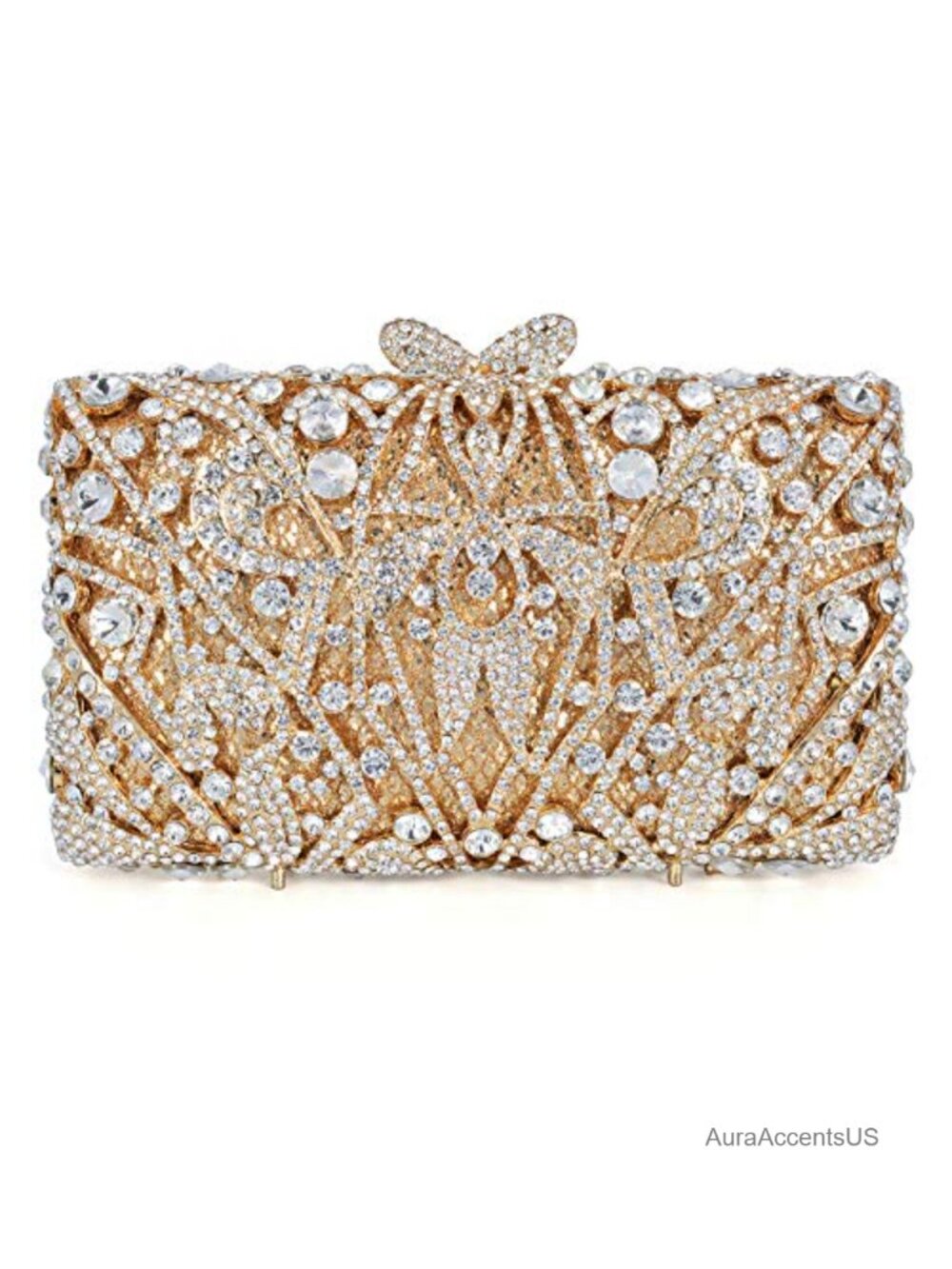Crystal Rhinestone Evening Clutch Sparkly PU Metal Frame Detachable Chain